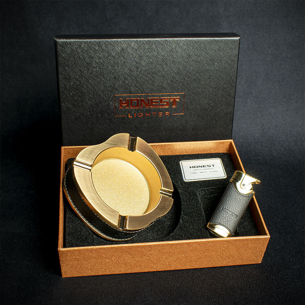 Lighter & Ashtray Set - Gold