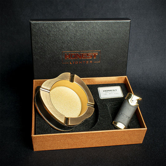 Lighter & Ashtray Set - Gold