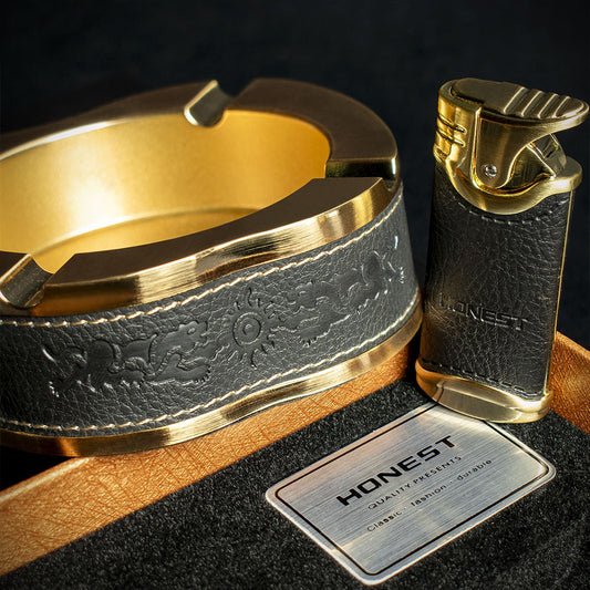 Lighter & Ashtray Set - Gold