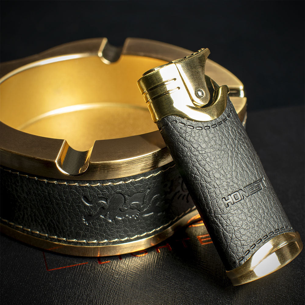 Lighter & Ashtray Set - Gold
