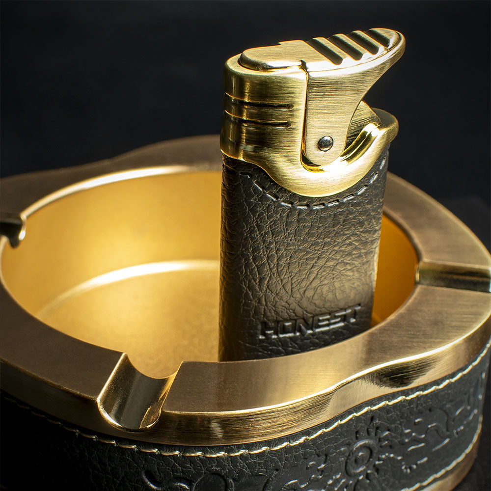 Lighter & Ashtray Set - Gold
