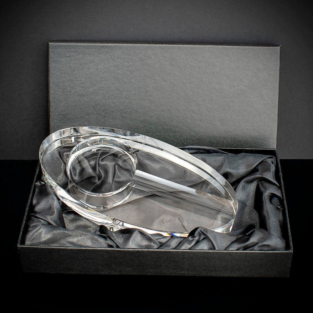 Oval Crystal Cigar Ashtray - Single Cigar Rest