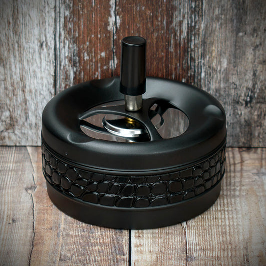 Spinner Ashtray - Matt Black and Croc Leather  - 11cm