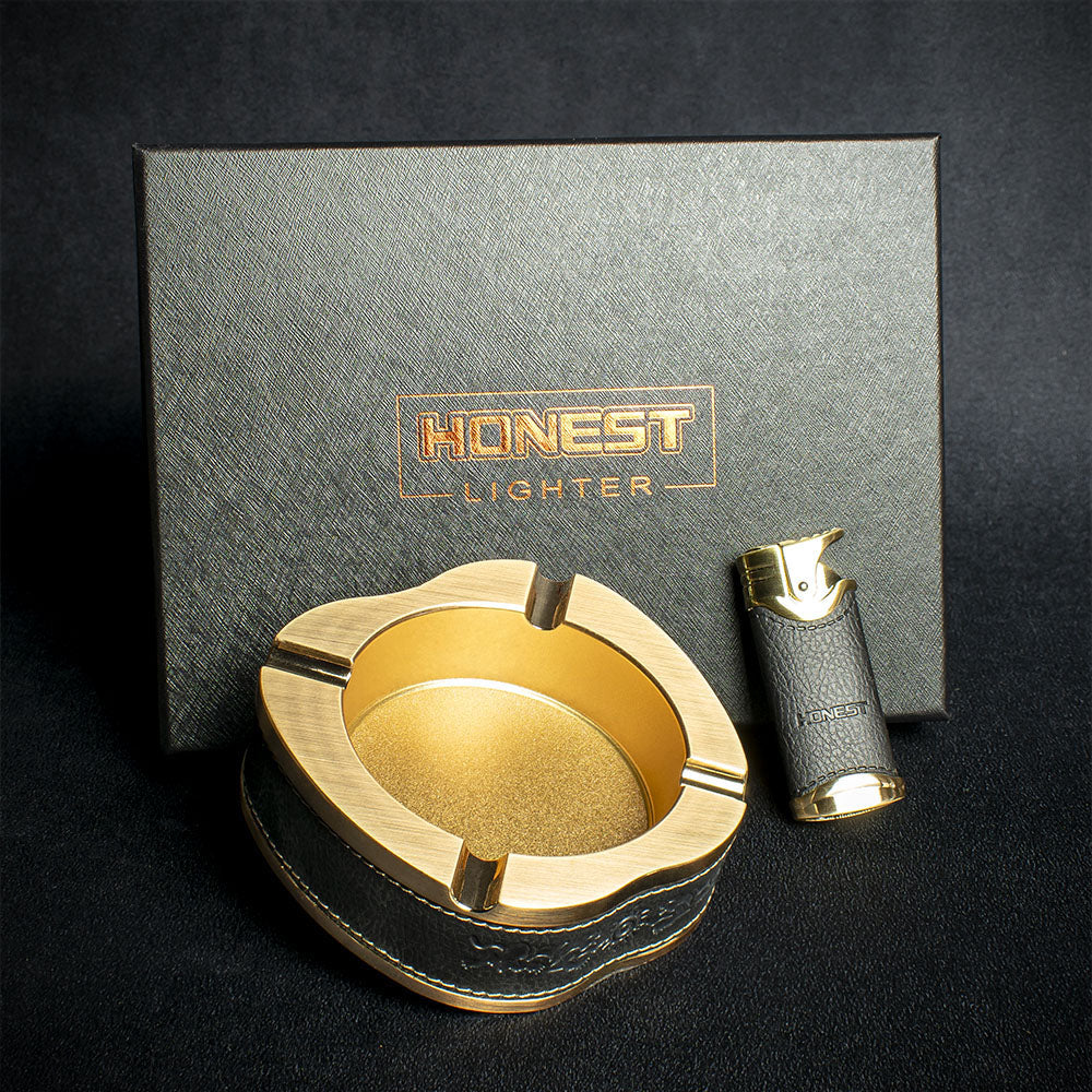 Lighter & Ashtray Set - Gold