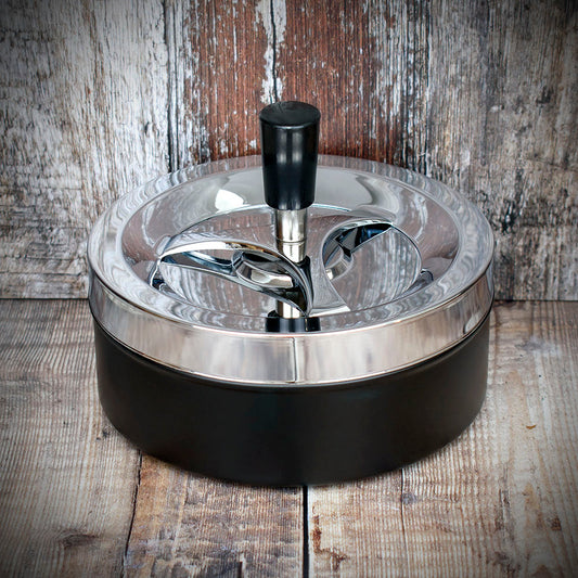 Large Spinner Ashtray - Polished Chrome/Black  - 14cm